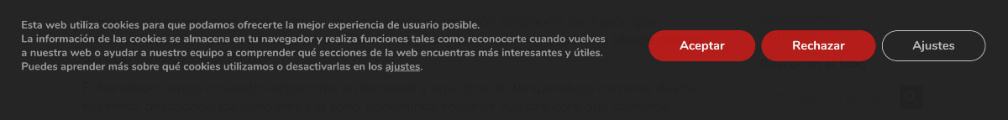 cuadro con botones aceptar o rechazar cookies